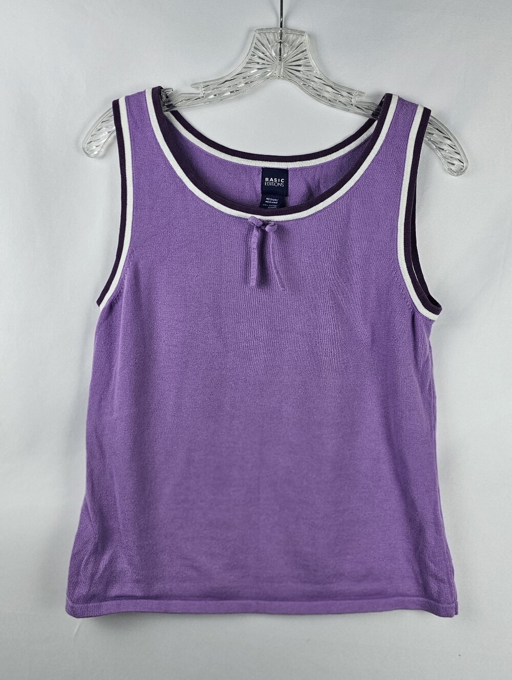 Vtg Basic Editions Purple Knit Tank Top Women's Med Cotton Athletic Activewear